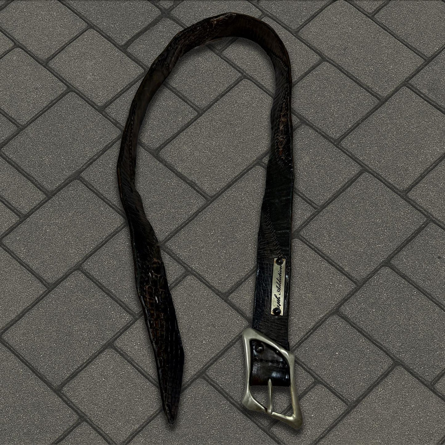 14th Addiction Scar Stitch Crocodile Leather Belt