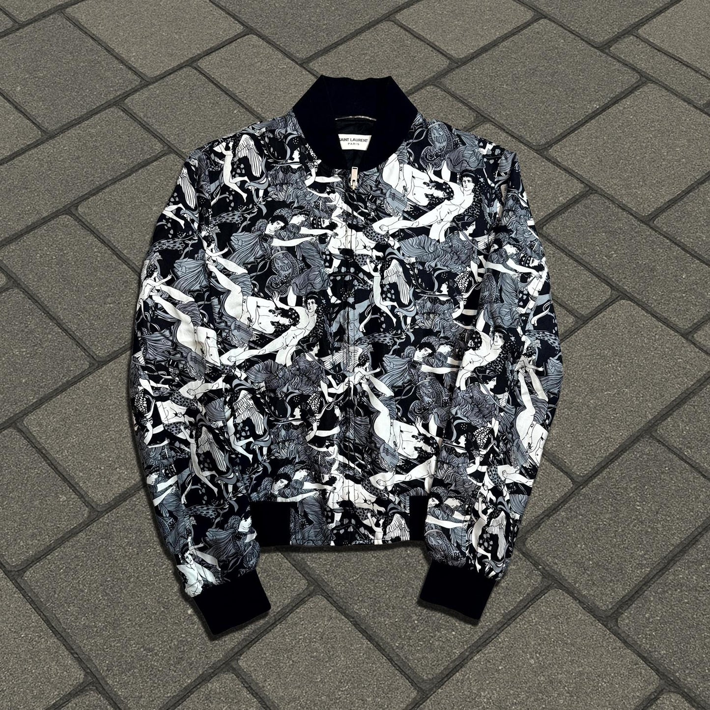 2017 Saint Laurent Paris Greek Gods Silk Bomber Jacket