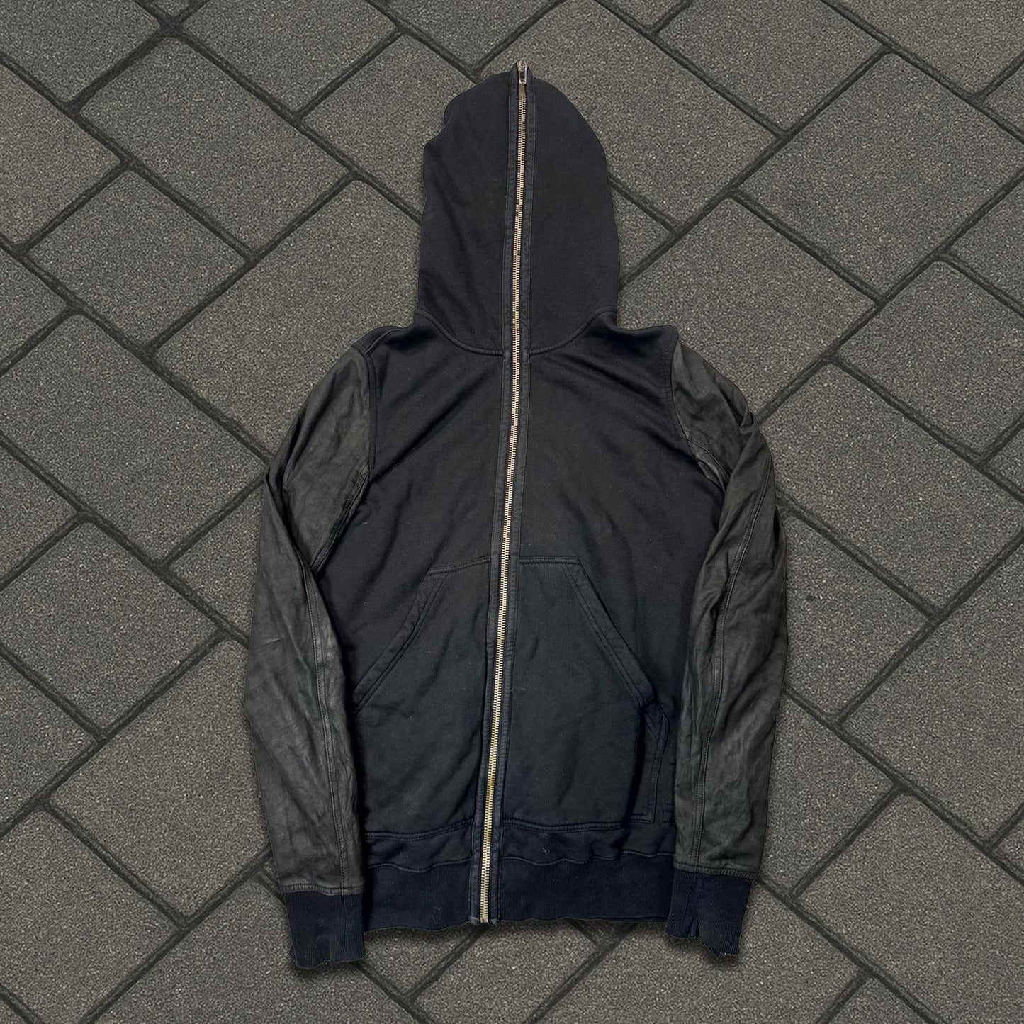 FW15 Rick Owens Leather Sleeve Gimp Hoodie