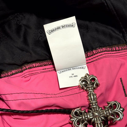 Chrome Hearts Brown Leather Knee Pink Cross Carpenter Pants