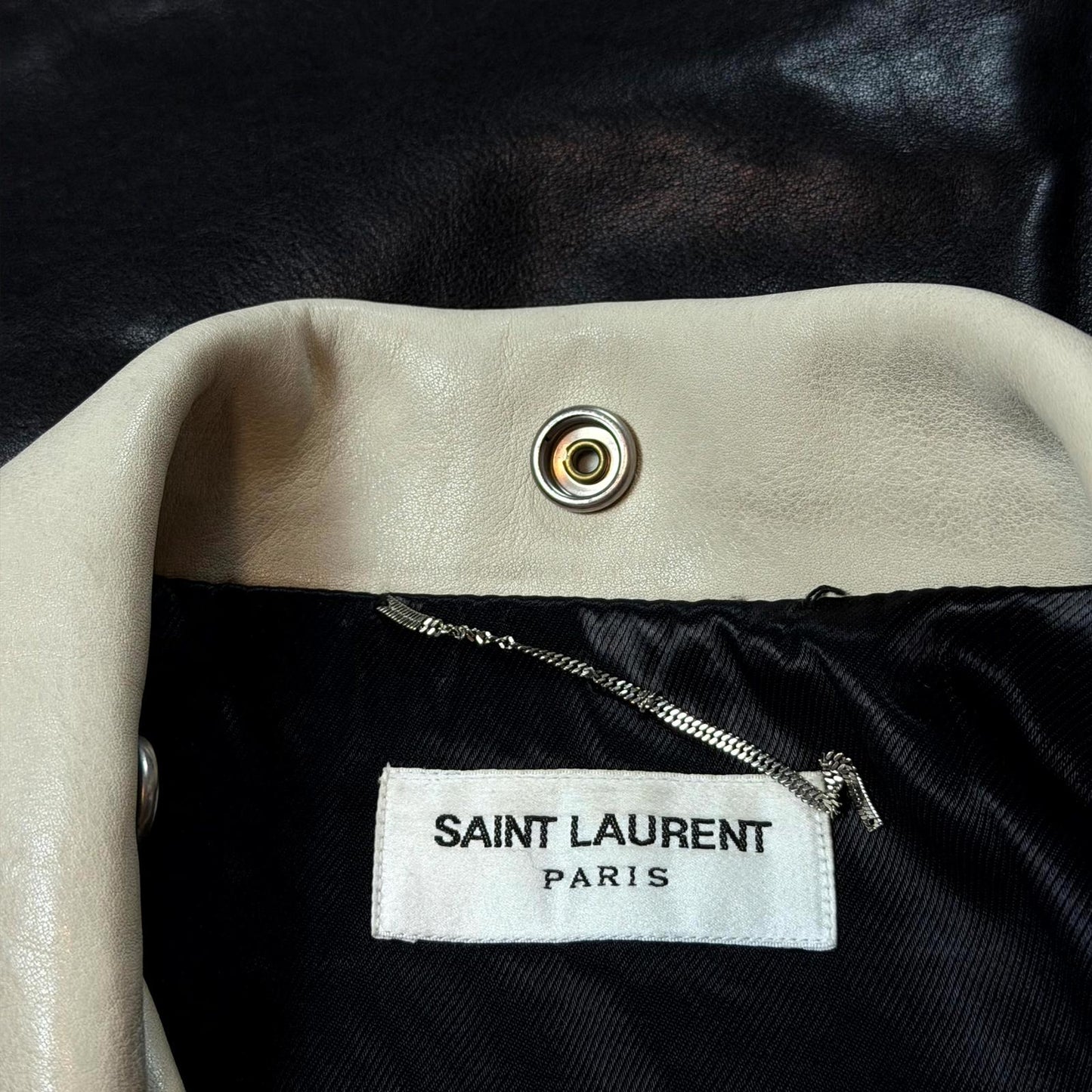 FW14 Saint Laurent Beige Leather Moto Jacket
