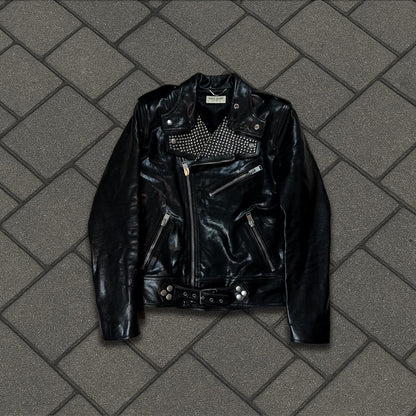 FW14 Saint Laurent Paris Black Studded Leather Jacket