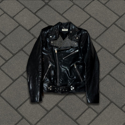 FW14 Saint Laurent Paris Black Studded Leather Jacket