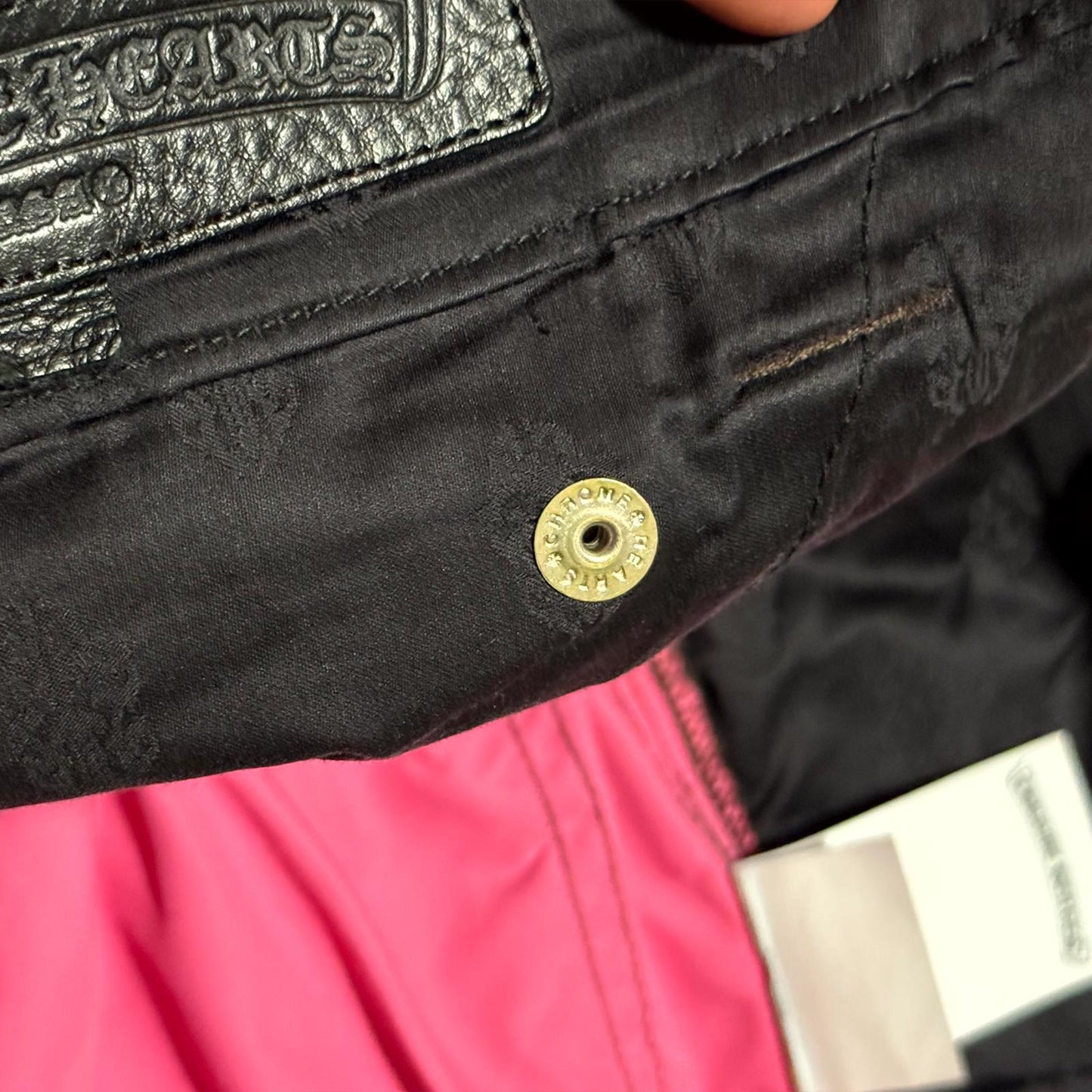 Chrome Hearts Brown Leather Knee Pink Cross Carpenter Pants