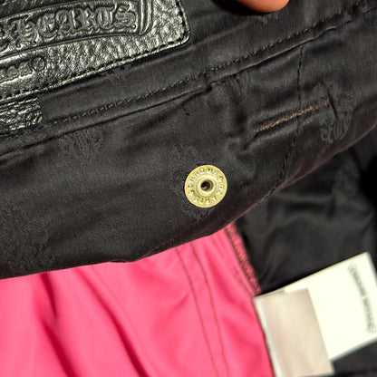 Chrome Hearts Brown Leather Knee Pink Cross Carpenter Pants