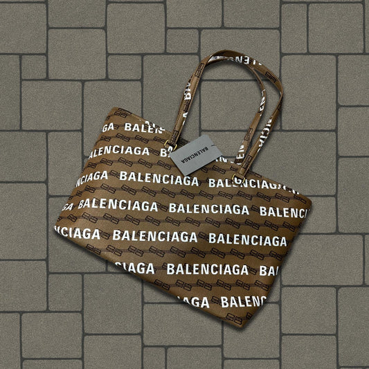 Balenciaga Brown Monogram Leather Tote Bag