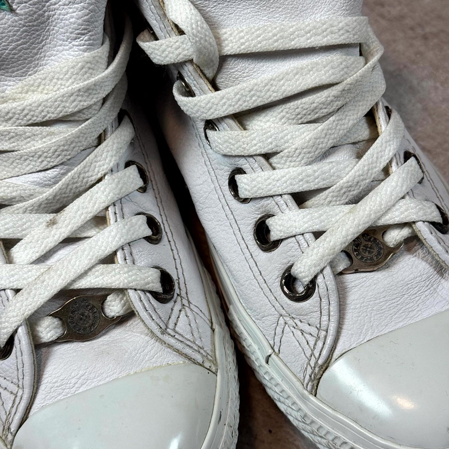 Chrome Hearts Seafoam Green Crocodile Patch Leather Converse