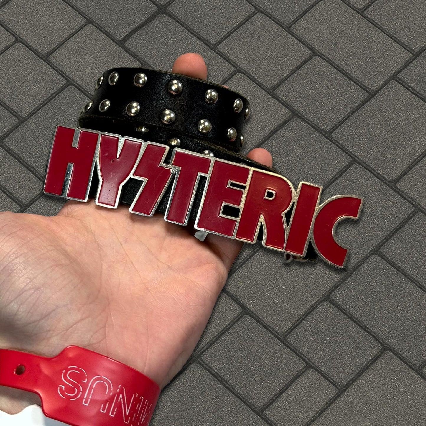 Hysteric Glamour Red Studded Name Plate Belt