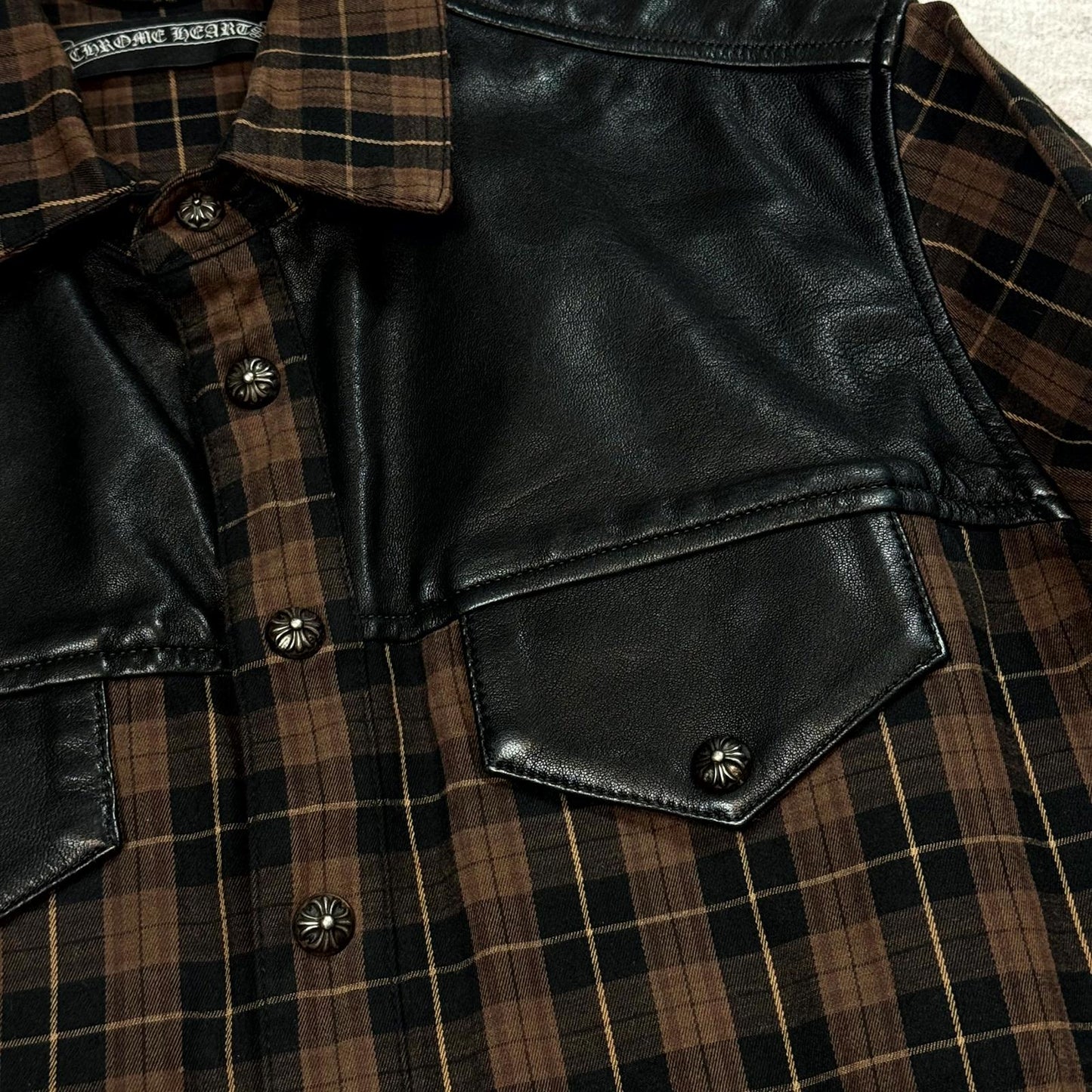 Chrome Hearts Brown Lamb Leather Cross Patch Flannel