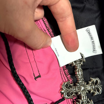 Chrome Hearts Brown Leather Knee Pink Cross Carpenter Pants