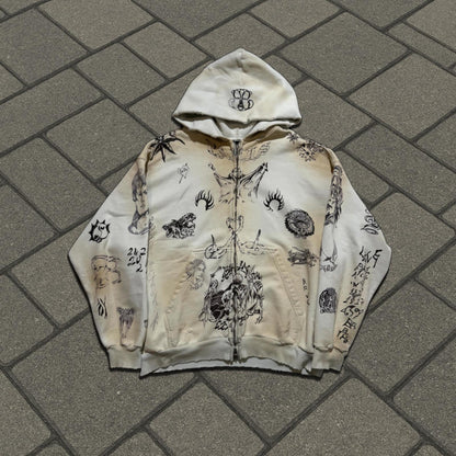 SS24 Balenciaga White Tattoo Zip Up Hoodie