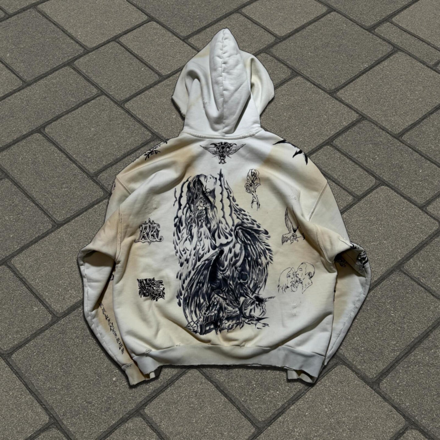 SS24 Balenciaga White Tattoo Zip Up Hoodie