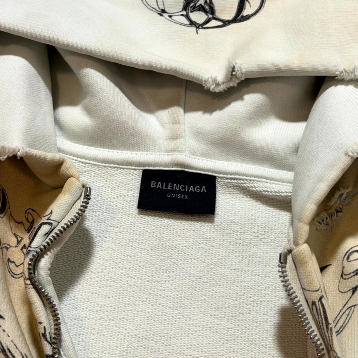 SS24 Balenciaga White Tattoo Zip Up Hoodie