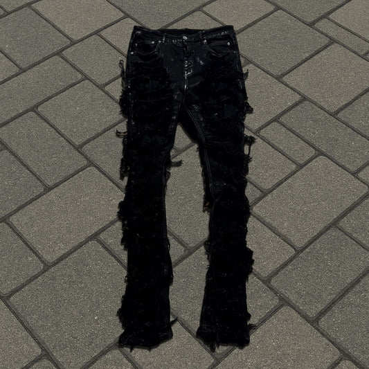 FW22 Rick Owens Waxed Slashed Detroit Cut Denim
