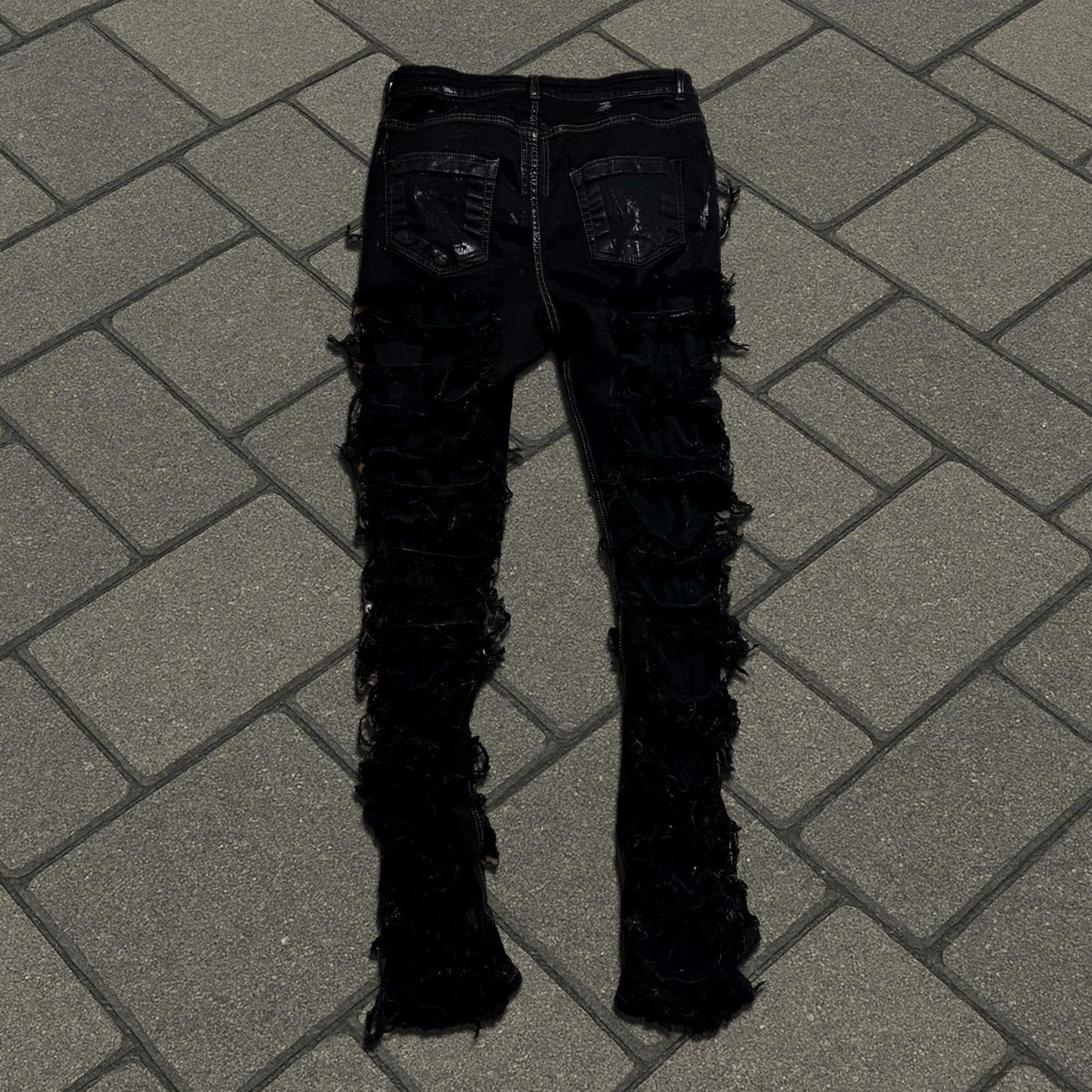 FW22 Rick Owens Waxed Slashed Detroit Cut Denim