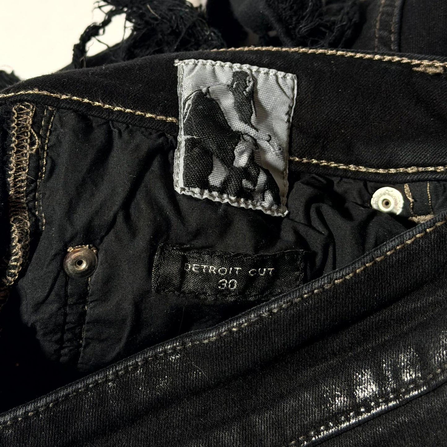 FW22 Rick Owens Waxed Slashed Detroit Cut Denim
