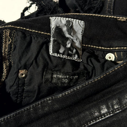FW22 Rick Owens Waxed Slashed Detroit Cut Denim
