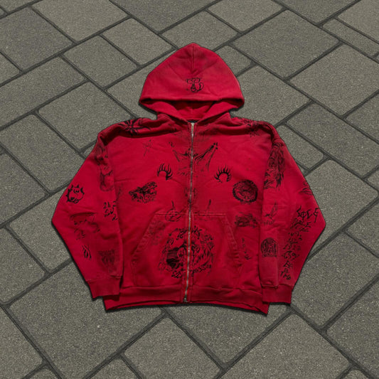 SS24 Balenciaga Red Tattoo Zip Up Hoodie