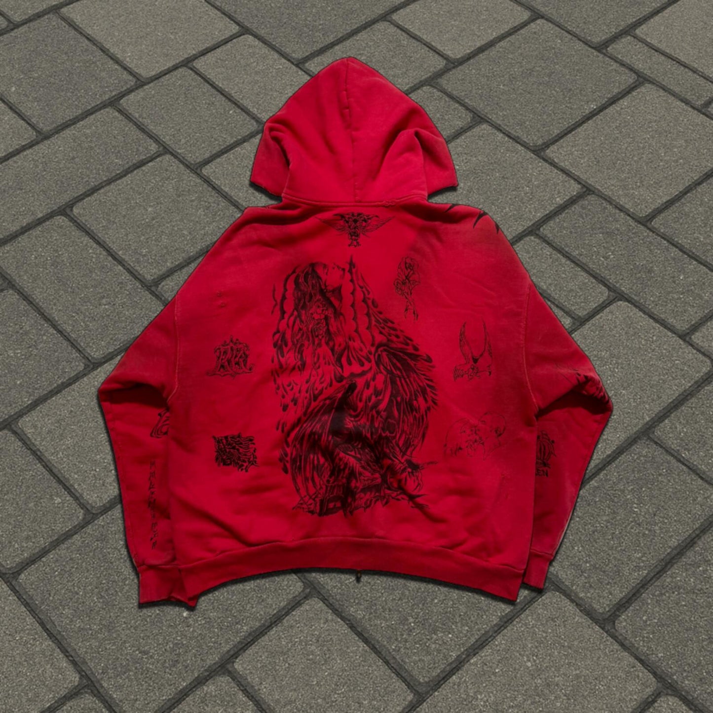 SS24 Balenciaga Red Tattoo Zip Up Hoodie